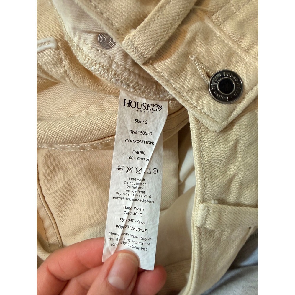 House of CB Yara Beige High Waisted Wide Leg Button Fly Cotton Jeans Small - Picture 7 of 10